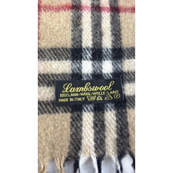 Plaid Camel Check Pattern Soft Lambswool Scarf w/Fringe Made In Italy - Picture 4 of 4